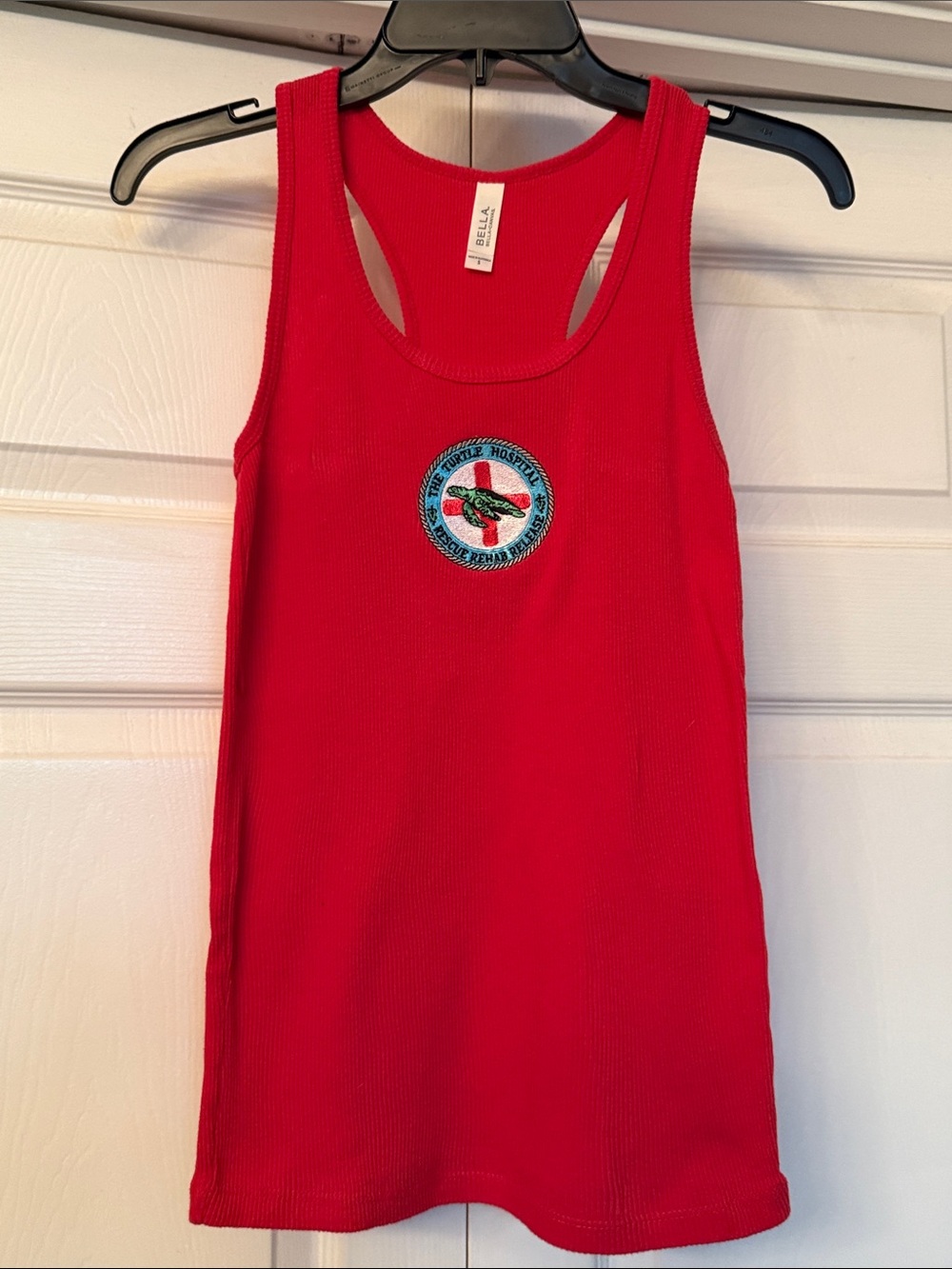Bella Canvas Red Ribbed Racerback with Turtle Hospital Embroidered Patch